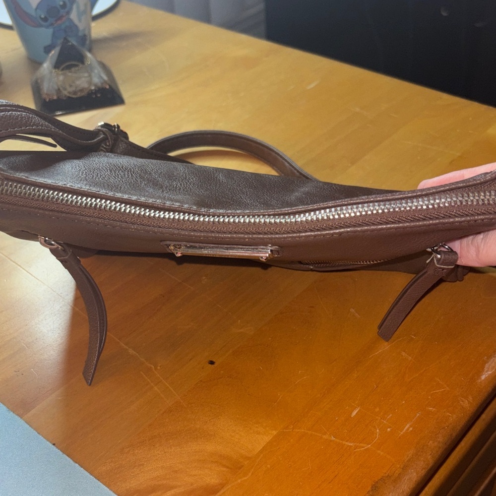 Nine West Brown Pebbled Leather Shoulder Bag Silver Hardware - Picture 4 of 4